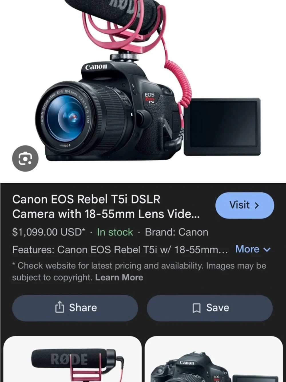 Canon Black DSLR Camera with Rode Microphone and Black Zoom Lens